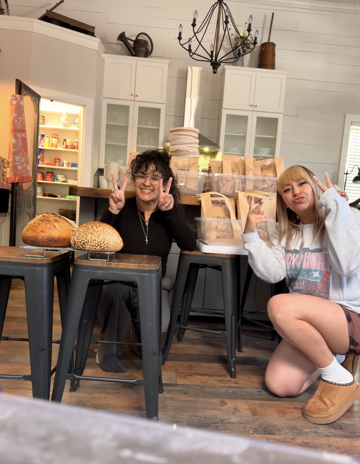 Amber with sourdough loaves prepared for her first wedding order
